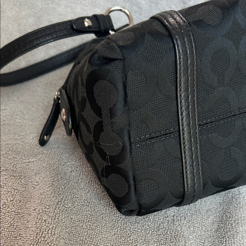Coach Black Signature Jacquard Shoulder Bag with Silver Charm - Picture 11 of 16